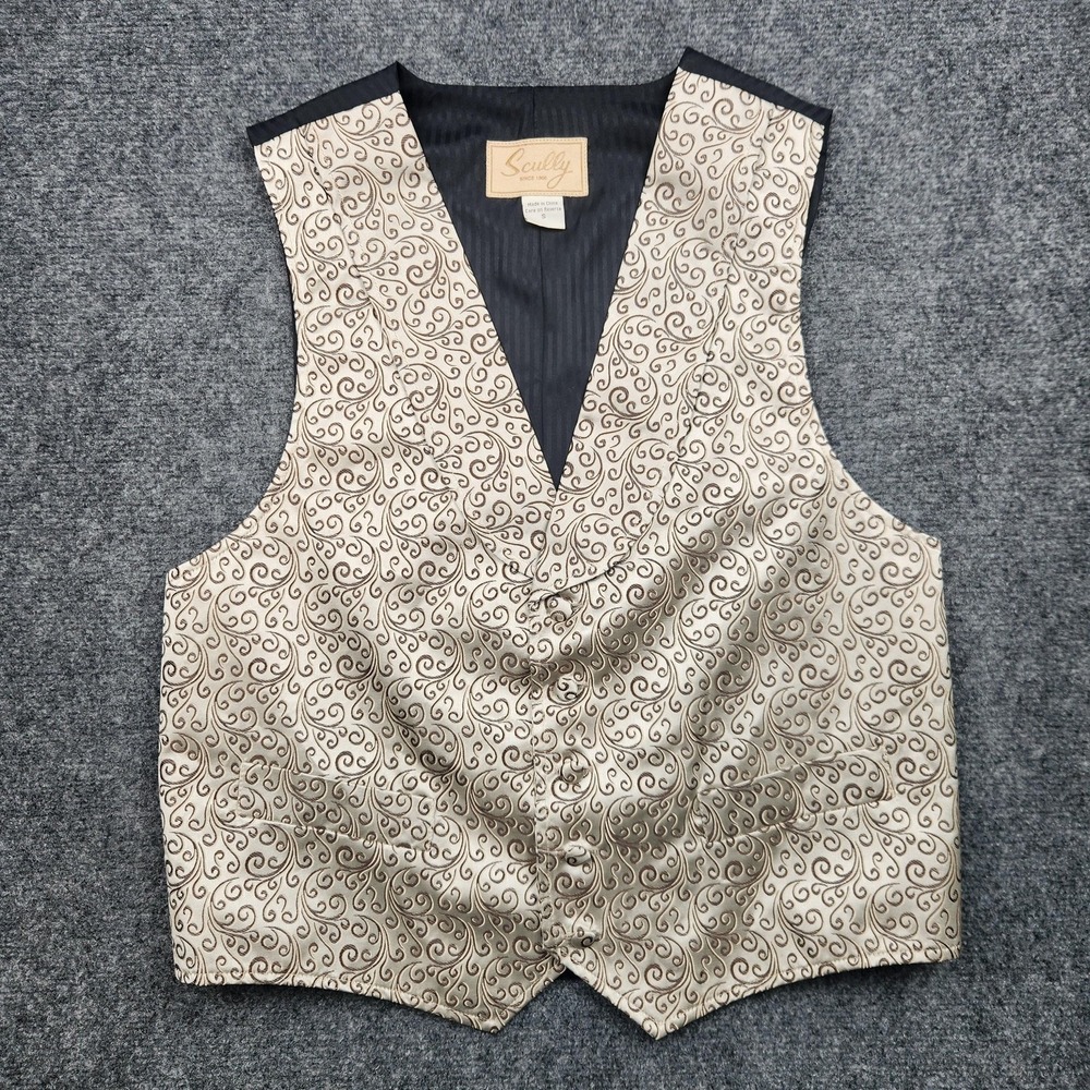Scully Vest‎ Mens Small Gold Paisley Western Dress Waistcoat Wedding Formal